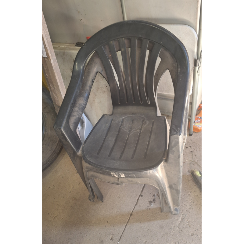 Black plastic chairs  1 cracked